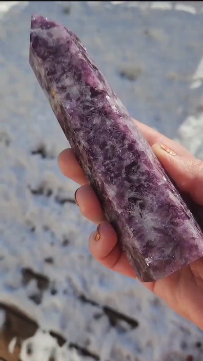 AAA Purple Lepidolite Crystal Tower: Polished Point Generator