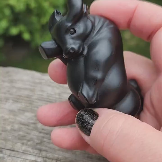Black Obsidian Crystal Charging Bull, Taurus, Ox