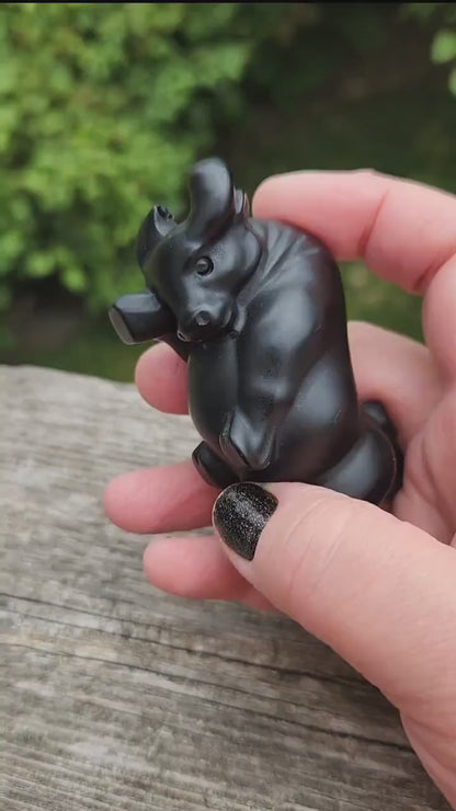 Black Obsidian Crystal Charging Bull, Taurus, Ox
